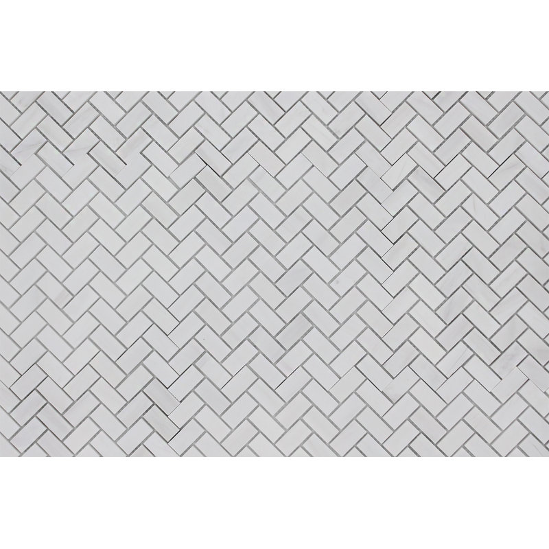 1" x 2" Marble Herringbone Mosaic Wall & Floor Tile, Bianco Dolomite
