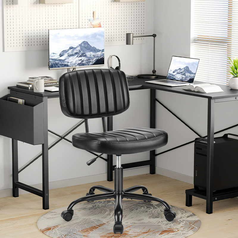 Annelinde L Shaped Wooden Desk With Headphone Hooks & Fabric Storage With Faux Leather Office Chair (No Armrests, 3 Colors)  Ideal For Home Offices & Bedrooms