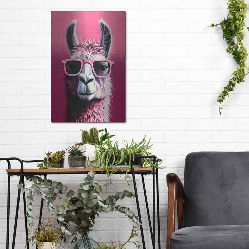 Art mural en métal «The Pink Llama» par Andreas Magnusson, H 16 po x l 12 po