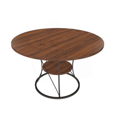 43-59 Inch Expandable Round Dining Table with Storage Shelf & Metal Base