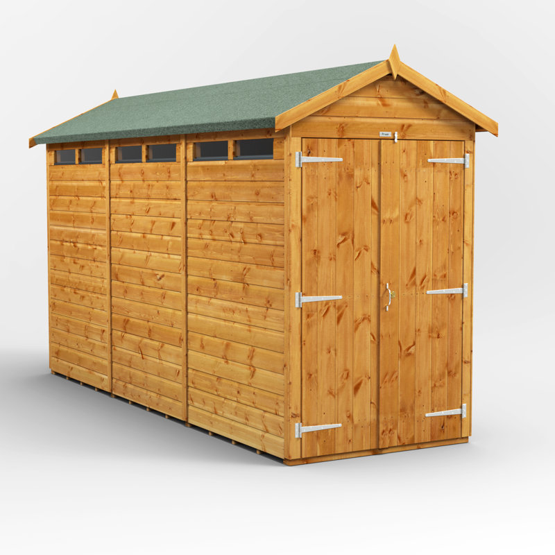 Powersheds 12 x 4ft Timber Tongue & Groove Security Apex Garden Shed, Double Doors