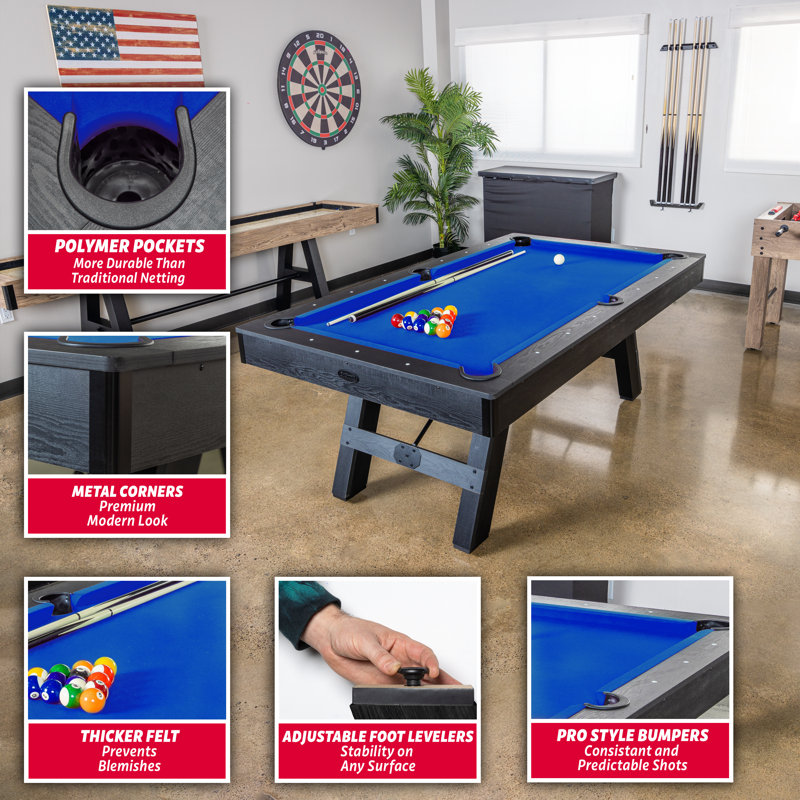 7 ft Black Engineered Wood Pool Table with Blue Felt
