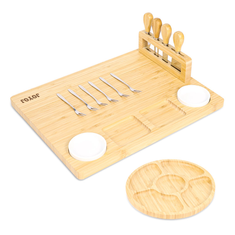 Charcuterie Board Set, Rayon from Bamboo Cheese Board Set with Knives and Utensils