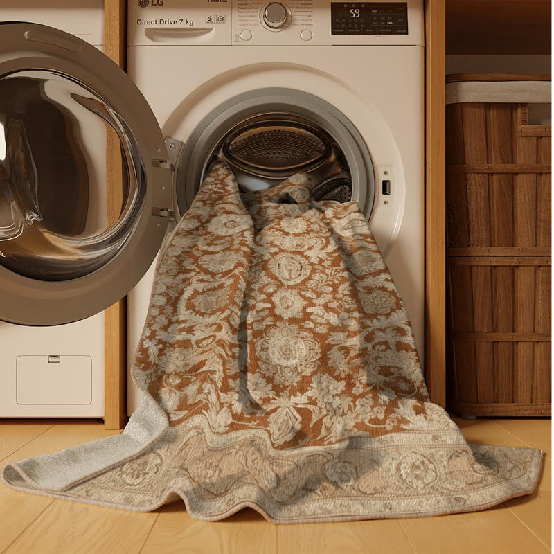Machine Washable French Brown Area Rug, Runner 2' x 5'