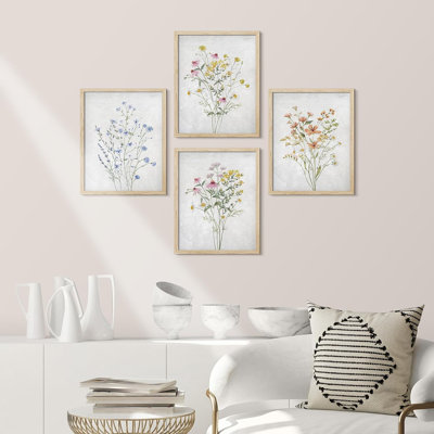 Vibrant Wildflower " IDEA4WALL Framed Colorful Wildflower Still Life Wall Art, Set of 4 Floral Botanical Print Wall Decor Prints, Nature Wilderness Wall Decor for Living Room, Bedroom " 4 Piece Art Graphic Art Print