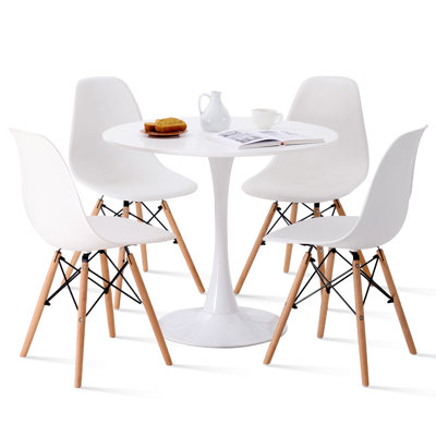 Ensemble de salle à manger moderne 5 pièces, table tulipe ronde blanche 31,5 po avec 4 chaises blanches
