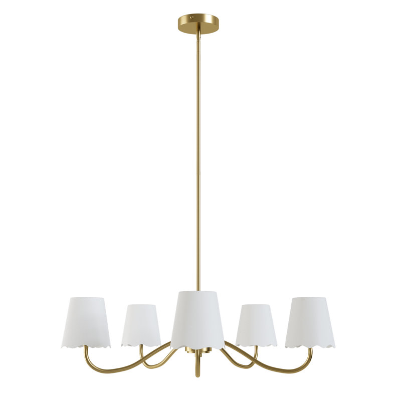 Wrought Iron 5-Light Chandelier, Laiton poli, White 