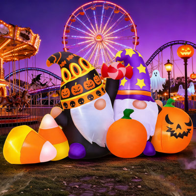 6FT Halloween Inflatable Gnome - Blow-Up Decor With Pumpkin & Sugar Ornaments, Built-In LED Lights For Indoor, Outdoor, Garden & Yard Lawn Party