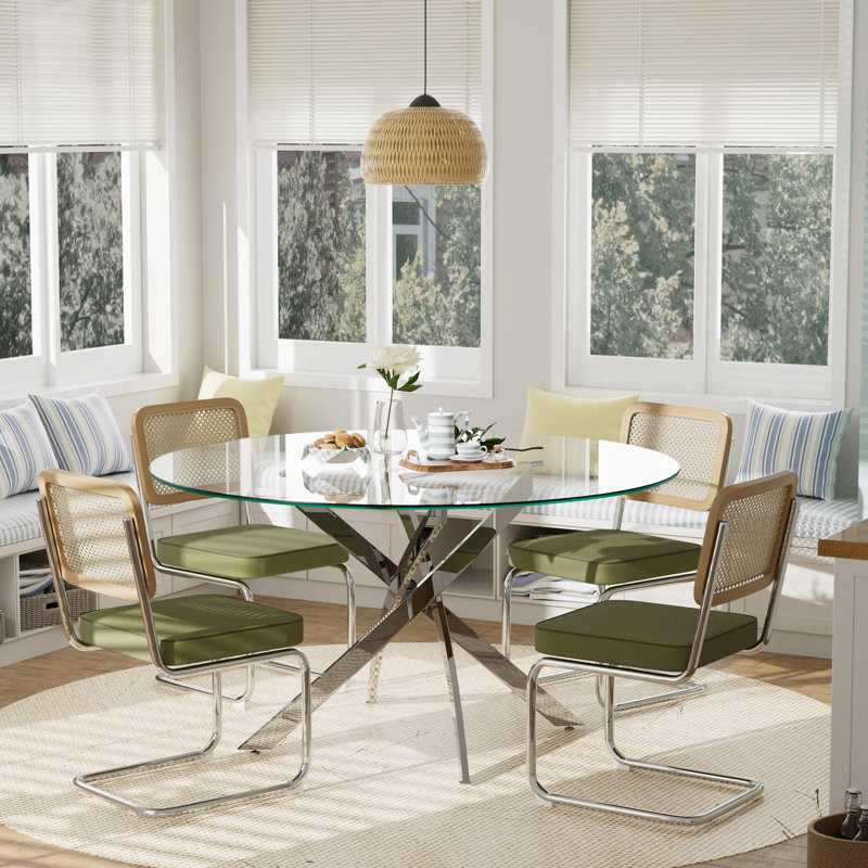 Ensemble de table de salle à manger à piédestal 5 pièces avec chaises rembourrées en rotin, H 29,5 po x L 47,2 po x l 47,2 po