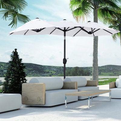 Grand parapluie de marché extérieur double face 9,5 pi avec bouton poussoir inclinable et manivelle, 3 bouches d'aération et 12 nervures, pour le jardin, la terrasse, la piscine