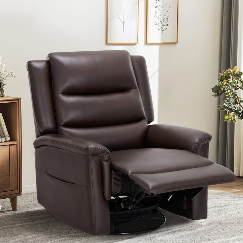 Manual Swivel Rocker Recliner – Adjustable Leather Lounge Chair with 360° Rotation, Dark Brown