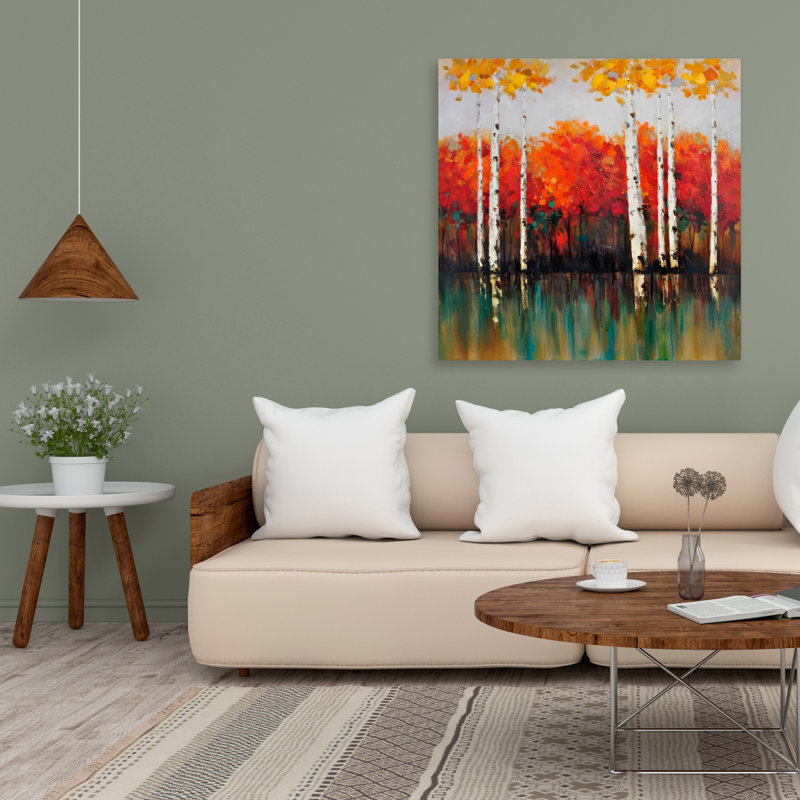 Birches by Fall - Toile de bureau orange pour la décoration intérieure