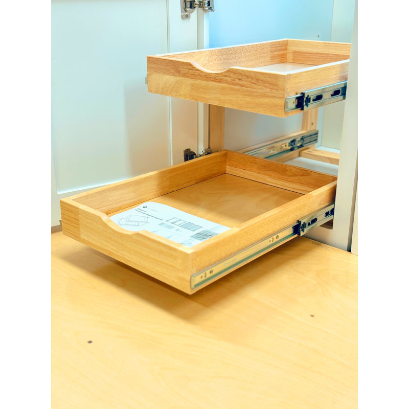 Slide-out Shelf Soft Close Rails Double Layer Organizer No Assembly Required, 14" H x 18" W x 20"D