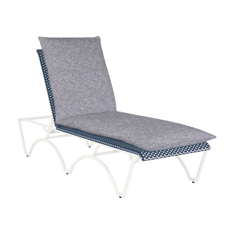 Savoy N-Dura Resin Wicker Outdoor Chaise Lounge, No Welt, Chalk/White/Navy, Linen Forest