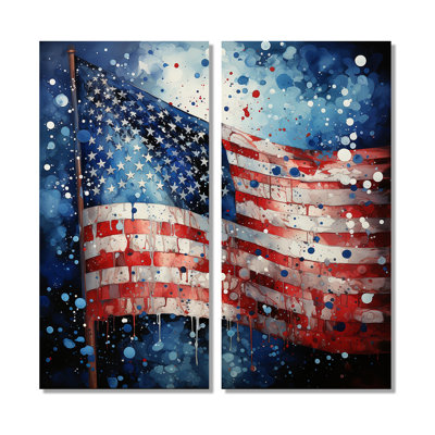 Flag American Flag II - Abstract Flag USA Art Prints On Canvas Set Of 2