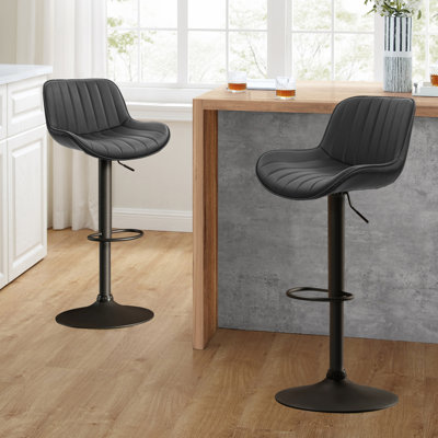Ajustable Bar Stools With Black Round Base, Black