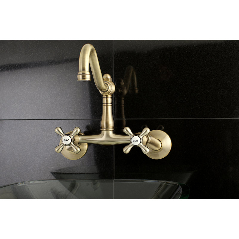 Kingston Brass Vintage Double-Handle 2-Hole Wall-Mount Bridge Kitchen Faucet, Vintage Brass
