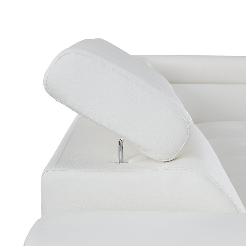 Armes Upholstered L-Shaped Sectional, Right Hand Facing, White Faux Leather
