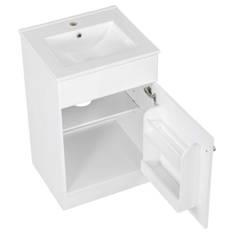 Meuble-lavabo de 20 po avec lavabo, meuble-lavabo avec tablette de porte et tablette réglable, Blanc