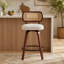 Tabouret de comptoir pivotant en bois massif de 26 po avec dossier en rotin beige (ensemble de 2)-1209169712-1209169726