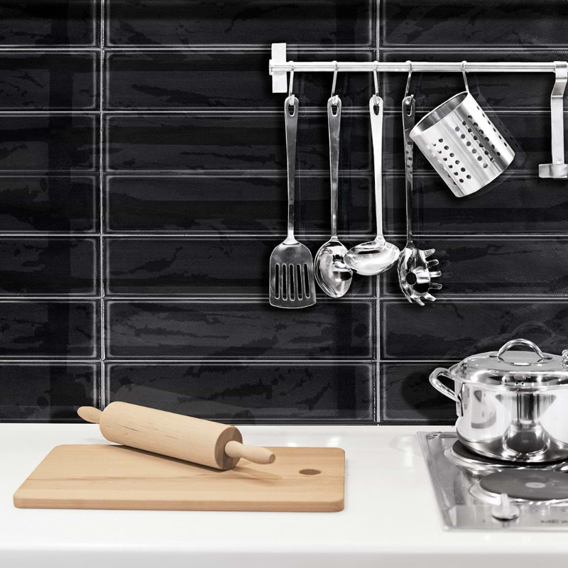 Stacy Garcia ArtBlock 4x16 Glossy Porcelain Tile, Nero