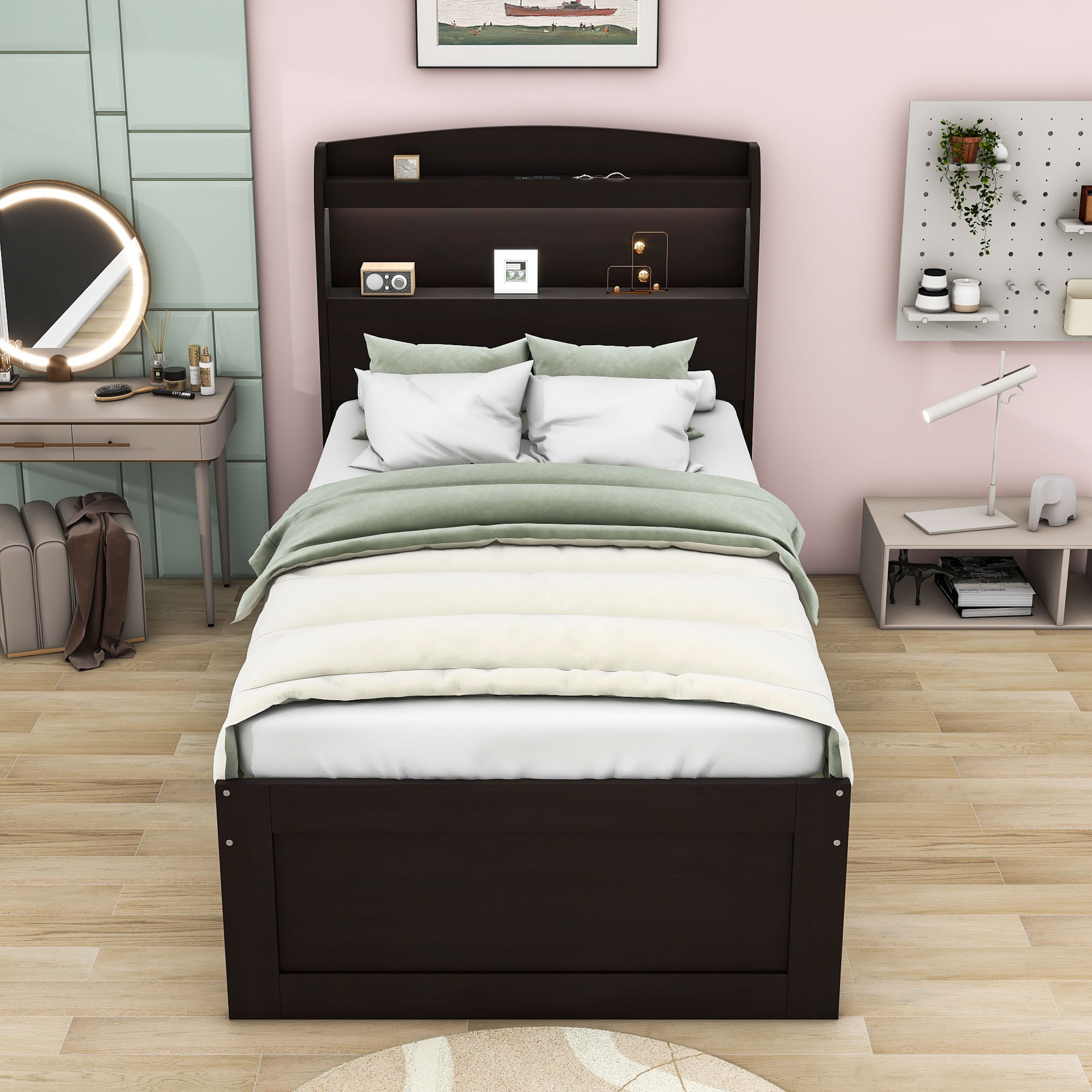 Ivy Bronx Januelle Wood Platform Bed with Storage LED Headboard ...
