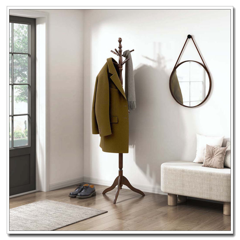 Portemanteau en bois massif, 10 crochets, Marron foncé