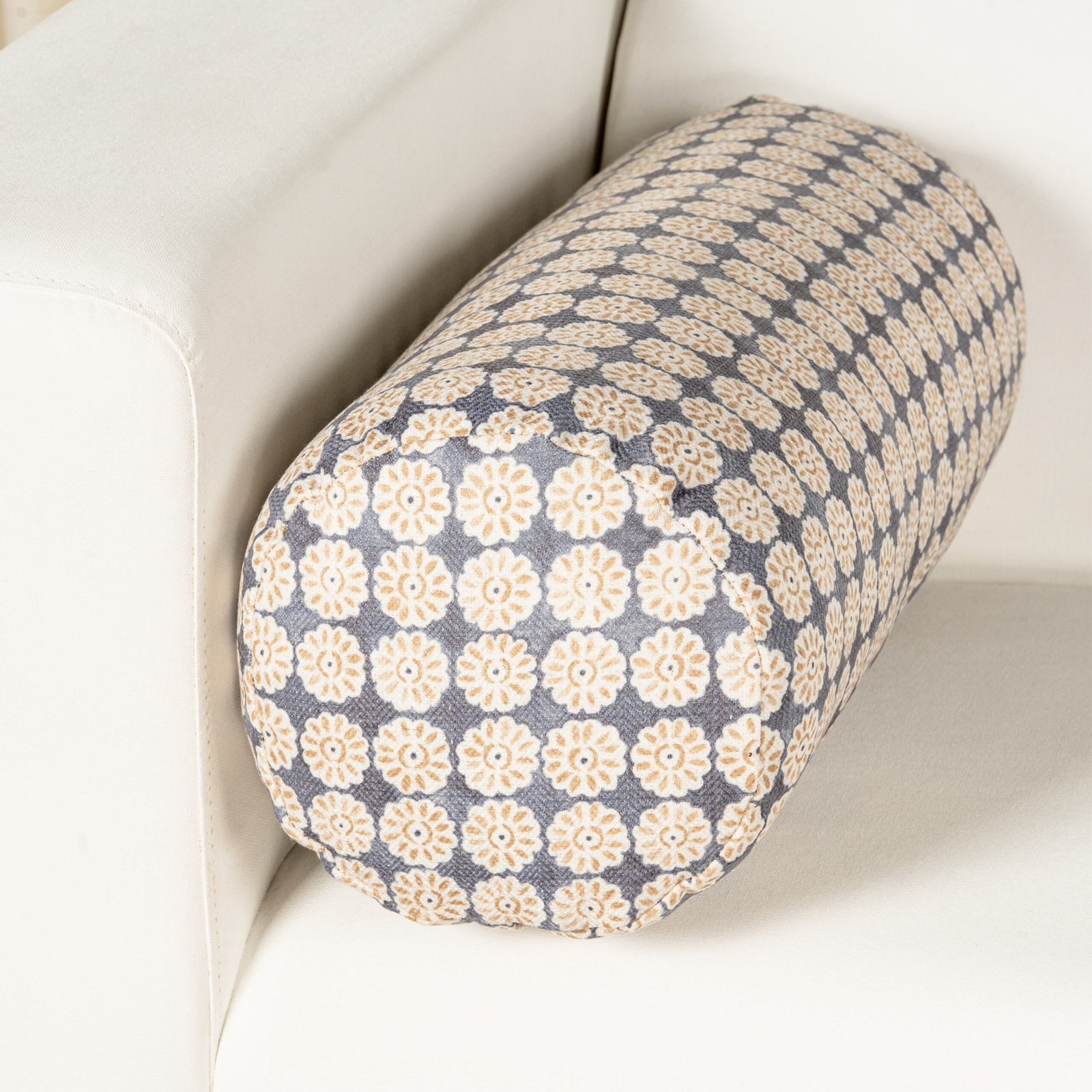 Hansah Throw Pillow, Ink Geometric, Bolster 8"H x 21"W, Polyester