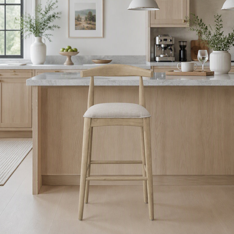Ensemble de 2 tabourets de bar à dossier échelle de style ferme, durables et confortables avec assise rembourrée et fabrication en bois d'hévéa
