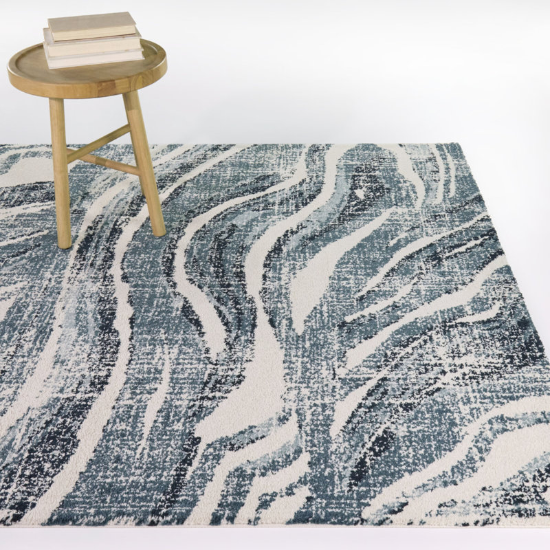 Julio Blue Wavy Abstract Area Rug, Rectangle 7'10" x 10'