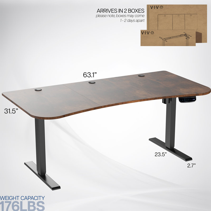 63" Vintage Brown/Black Adjustable Height Standing Desk with Power Outlet