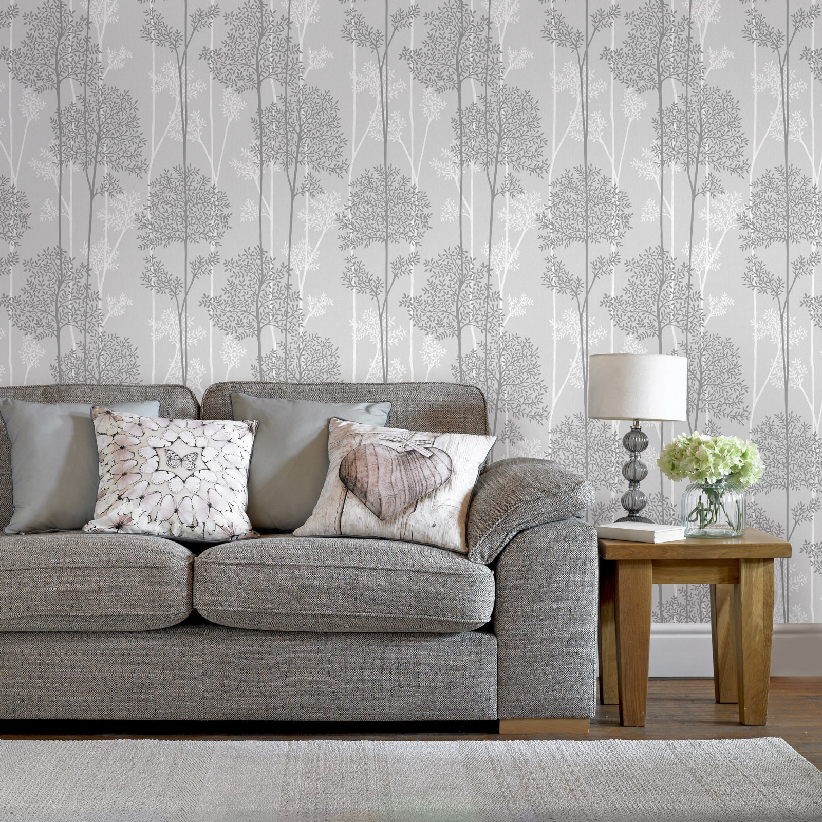 Edmore Modern Floral Wallpaper, Grey