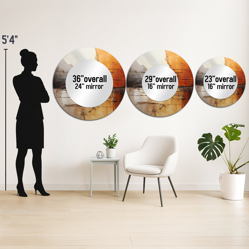 Grey Orange Grey And Orange Geological Wonders - Dams Large Wall Mirror, Gray Round Unique Mirror, Printed Metal Art