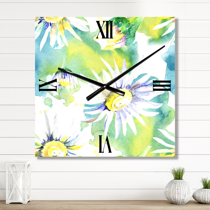 Daisy Flowers Aquarelle Impression II - Horloge murale traditionnelle, Grand