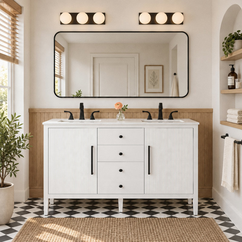 Meuble-lavabo double 54 po, Blanc