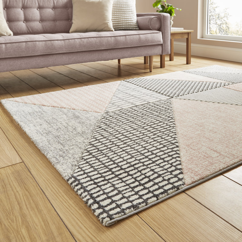Geometric 80cm X 150cm Area Rug, Rectangle 80 x 150 cm, Rose/Grey