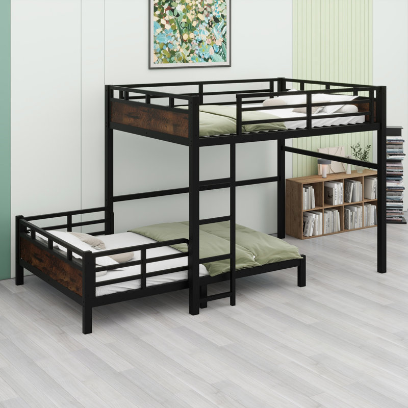 Metal Separable Bunk Beds With Raised Security Fence, Black/Vintage
