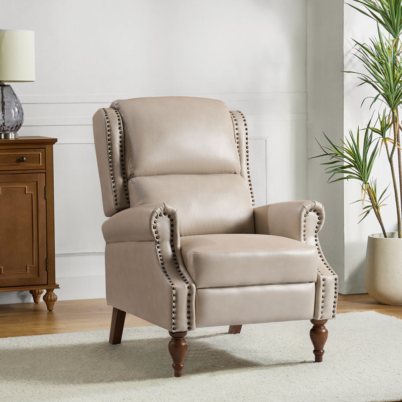 Asah Vegan Leather Manual Push Back Recliner, Beige
