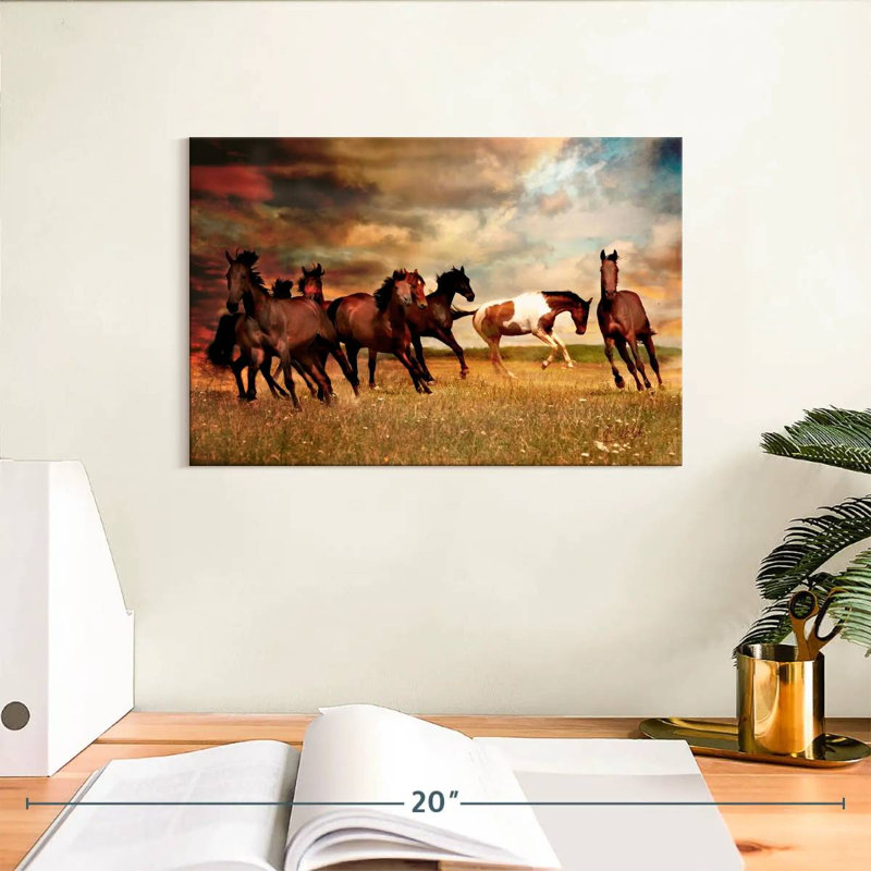 Brampt, chevaux sauvages dans la prairie, H 8 po x l 12 po