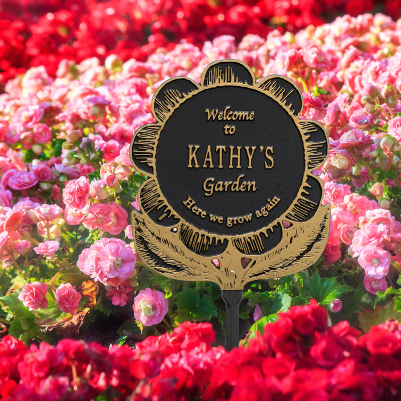 Flower Personalized Garden Sign, Black/Gold, Yes