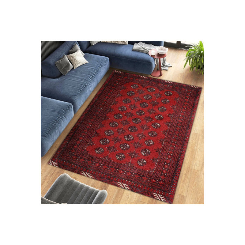 Tapis rouge lavable à motif rouge, Sous-tapis rectangulaire de 3 pi 3 po x 4 pi 11 po