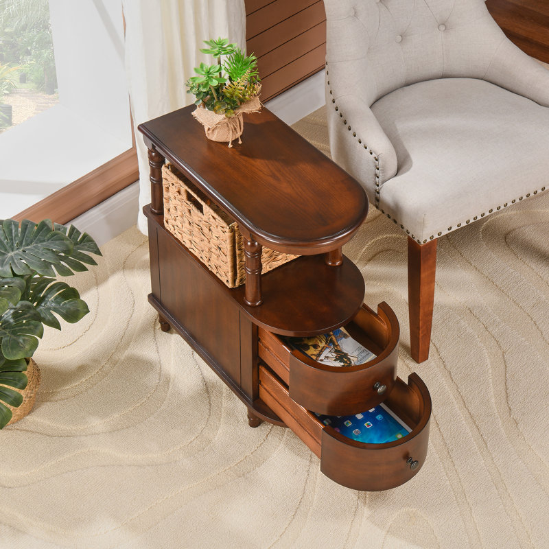 Elinar Wood Narrow End Table With Drawers And Shelf, 1, Dark Brown