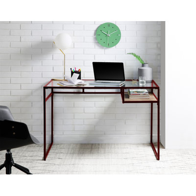 Bureau Yasin avec plateau en verre et finition rouge