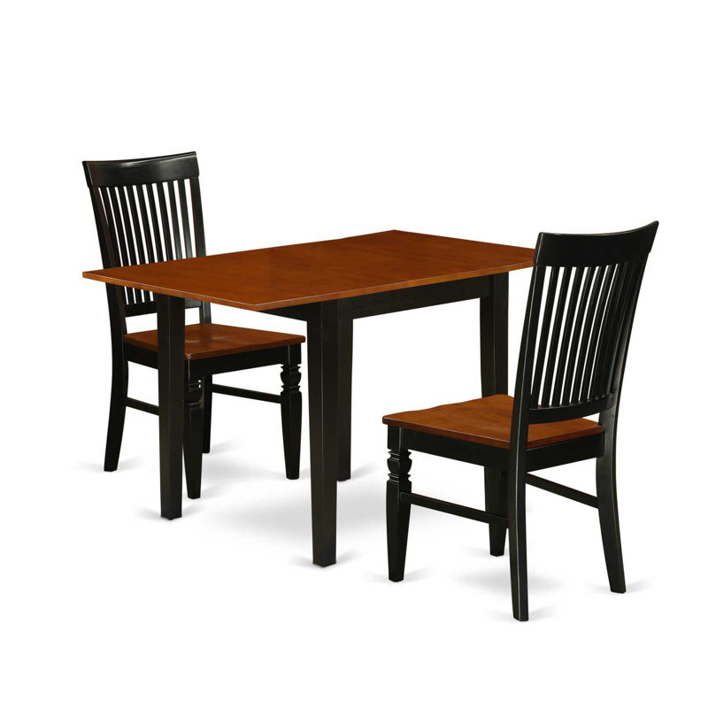 L'ensemble de 3 tables de salle à manger modernes comprend une table rectangulaire en bois avec Dropleaf et 2 chaises de cuisine, noir et cerise