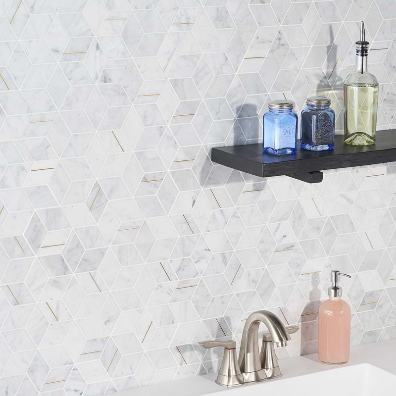 Morgana Polished Marble And Brass Mosaic, Carrara