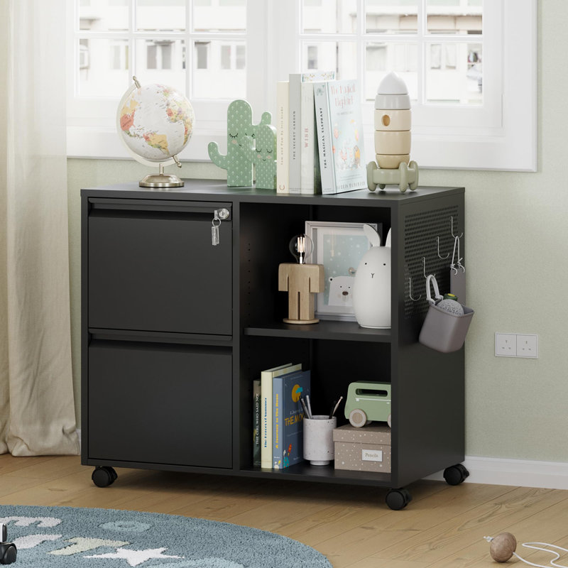 Keydy 31.5'' Wide 2 -Drawer Mobile Steel File Cabinet, Black