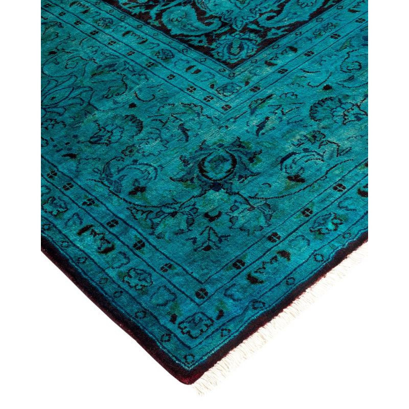 Tapis bleu noué à la main de conception unique Holsworth - bleu