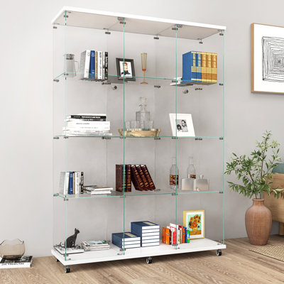 Gracelino 66.5" Tall Glass China Cabinet Curio Display Stand with 2 Lockable Doors and Open Storage Shelf