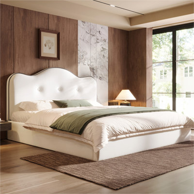 Lit plateforme rembourré Queen Size, beige