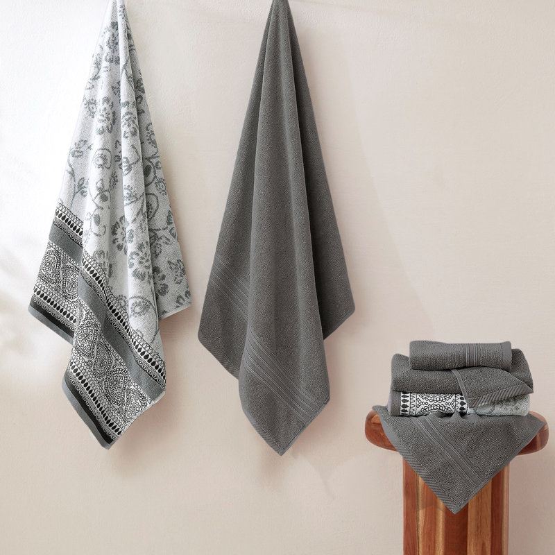 Ensemble de serviettes en jacquard réversible 6 fils et serviettes de bain en fil réversible moderne 100% coton Modern, Gray